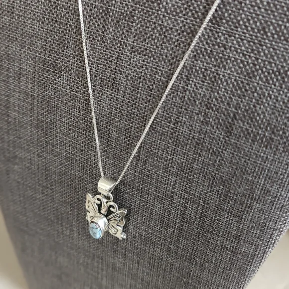 Beautiful Native AmericanGolden Hills Turquoise Butterfly Pendant & Chain